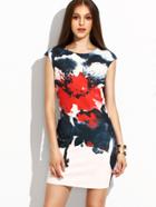 Romwe White Flower Ink Painting Print Sheath Dress