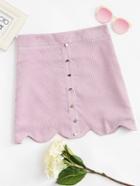 Romwe Single Breasted Scallop Hem Skirt
