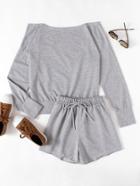 Romwe Off Shoulder Slub Sweatshirt With Drawstring Shorts