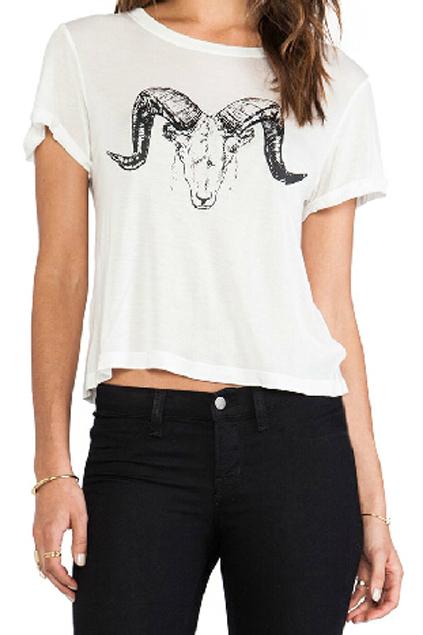 Romwe Goat Head Print White T-shirt