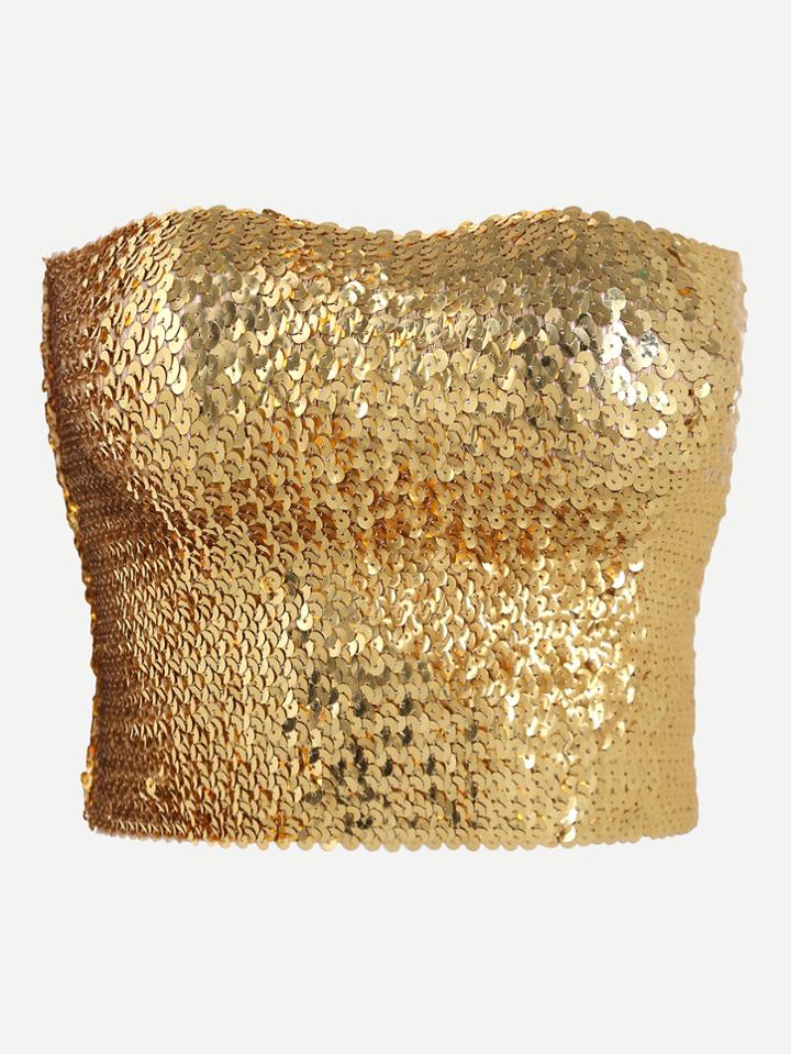 Romwe Gold Crop Sequin Tube Top