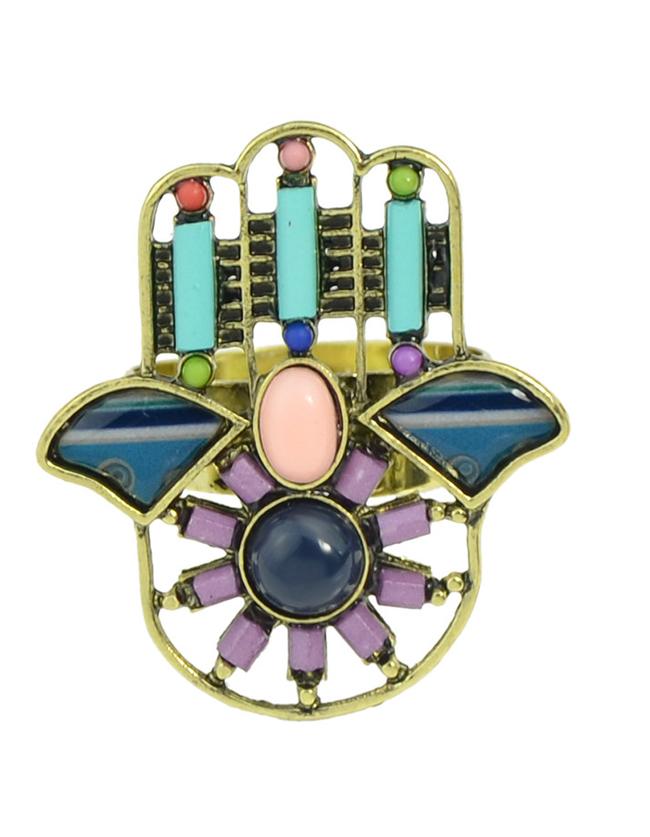 Romwe Blue Beads Hand Shape Rings