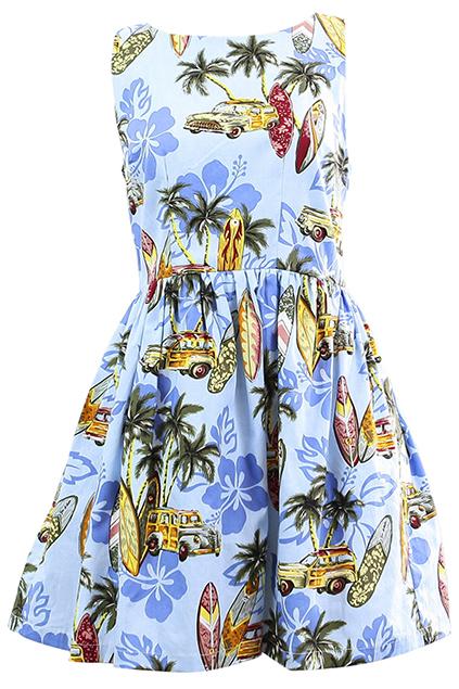 Romwe Blue Plam Print Backless Dress