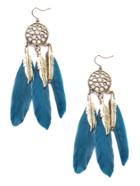 Romwe Blue Feather Drop Vintage Earrings