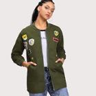 Romwe Plus Drop Shoulder Jacket With Badges