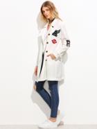 Romwe White Lapel Single Breasted Belted Badge Coat