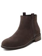 Romwe Brown Round Toe Zipper Flat Boots