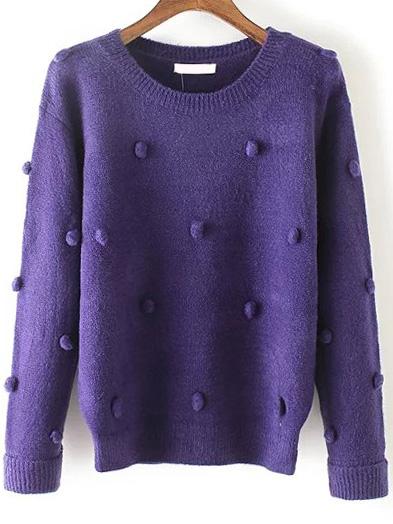 Romwe Pom Pom Jersey Purple Knitwear