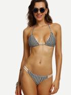 Romwe Black Striped Triangle Bikini Set