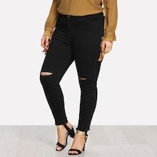 Romwe Plus Raw Hem Knee Ripped Jeans