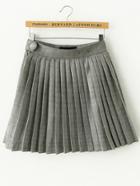 Romwe Pleated Suede A-line Grey Skirt