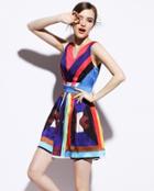 Romwe Multicolor Striped V Neck Slim Dress