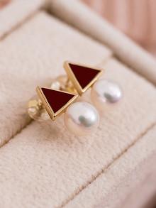 Romwe Faux Pearl Triangle Design Stud Earrings