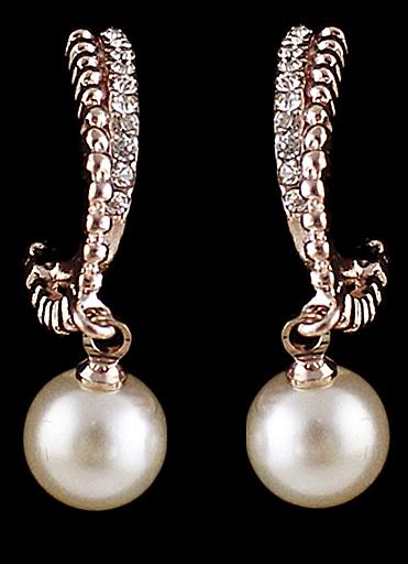 Romwe Gold Pearl Diamond Earrings