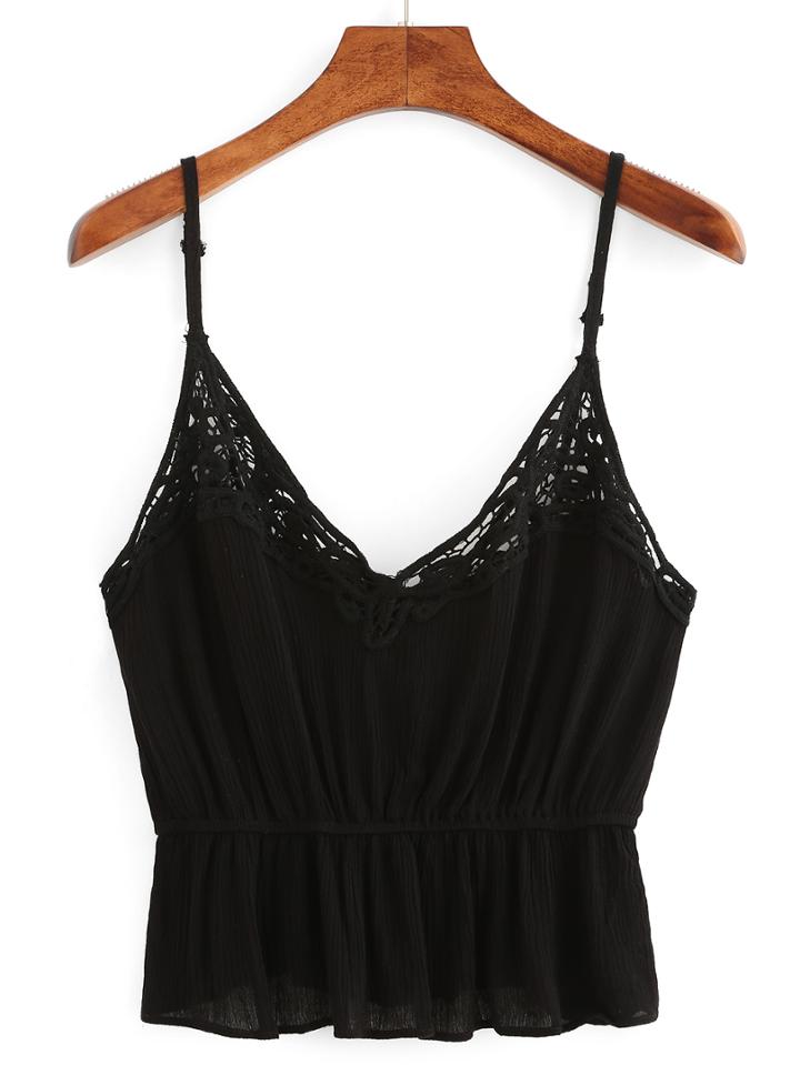 Romwe Crochet Neckline Peplum Cami Top