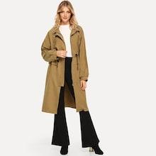 Romwe Drawstring Waist Longline Coat