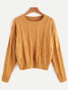 Romwe Khaki Dropped Shoulder Seam Cable Knit Sweater
