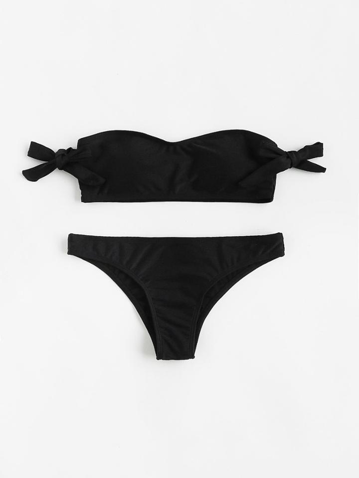 Romwe Bow Tie Bandeau Bikini Set