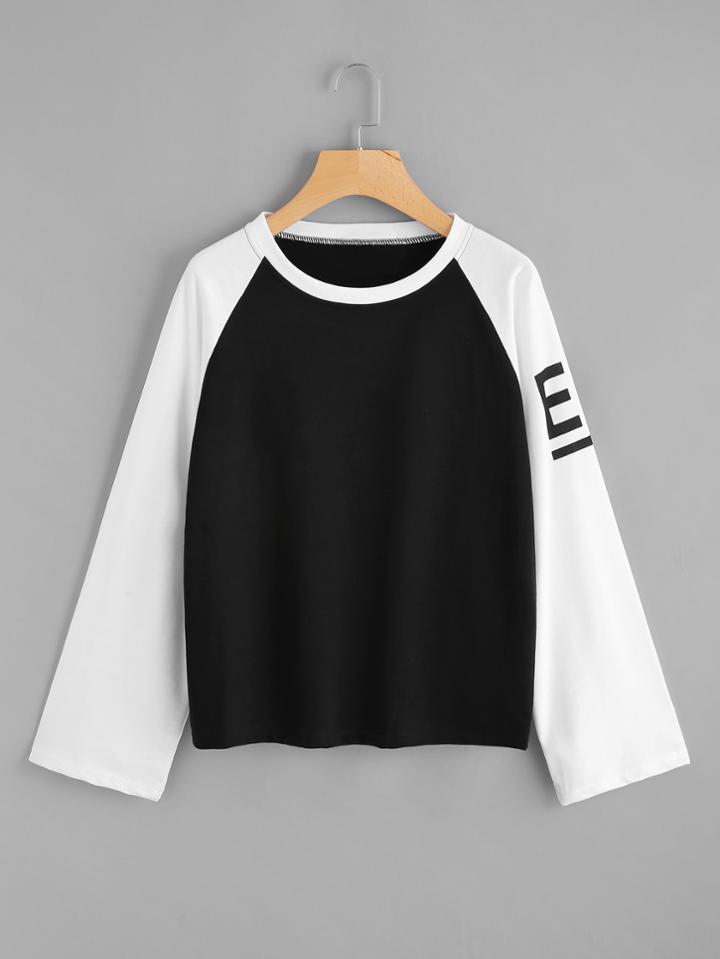 Romwe Letter Print Sleeve Raglan T-shirt