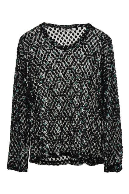 Romwe Transparent Lace Sheer Black Blouse