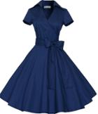 Romwe Blue Short Sleeve Bow Shirtwaist Dress