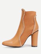 Romwe Chain Design Block Heeled Ankle Boots