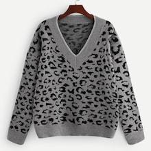 Romwe V Neck Leopard Print Sweater