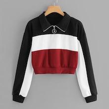 Romwe Color Block Zip Up Sweatshirt