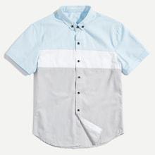 Romwe Guys Cut And Sew Panel Shirt