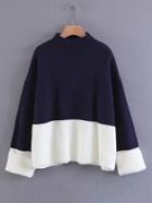 Romwe Foldover Cuff Two Tone Sweater