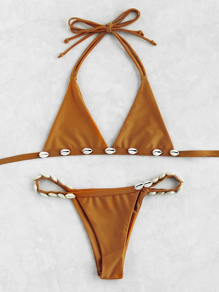 Romwe Shell Detail Triangle Bikini Set