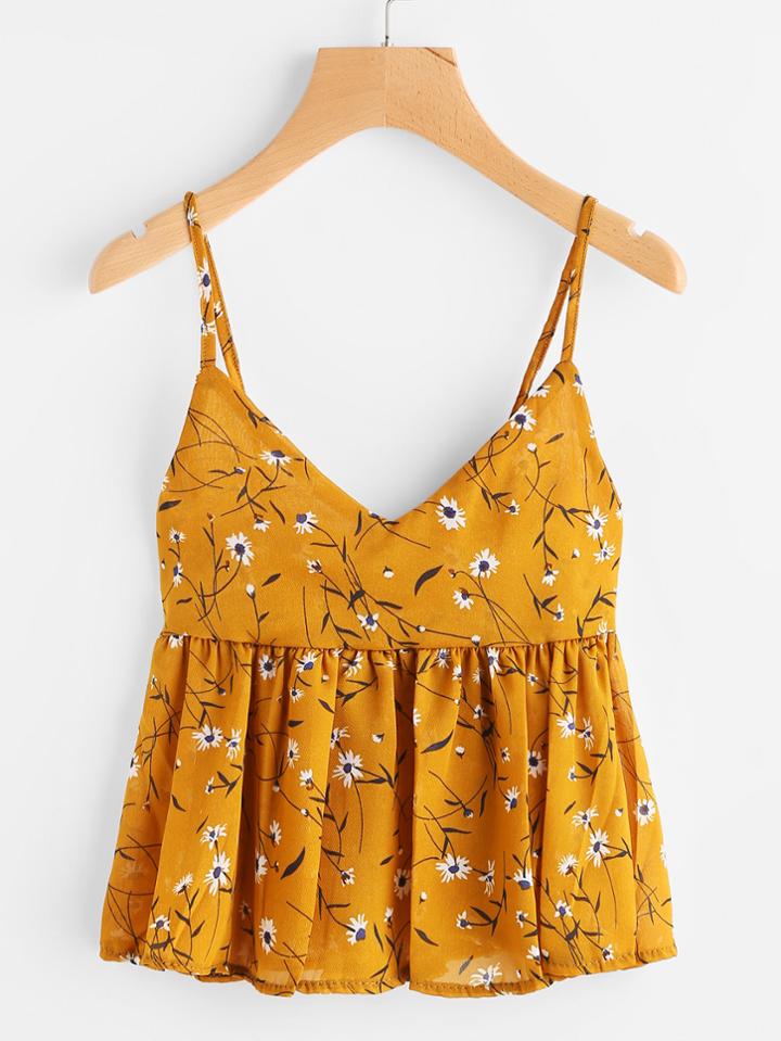 Romwe Ditsy Print Random Smock Cami Top