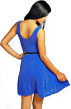 Romwe Sleeveless Sequined Backless Blue Dress
