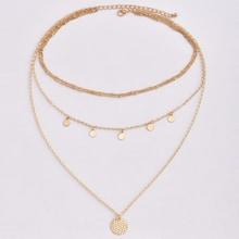 Romwe Disc Decorated Layered Chain Necklace