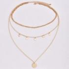 Romwe Disc Decorated Layered Chain Necklace