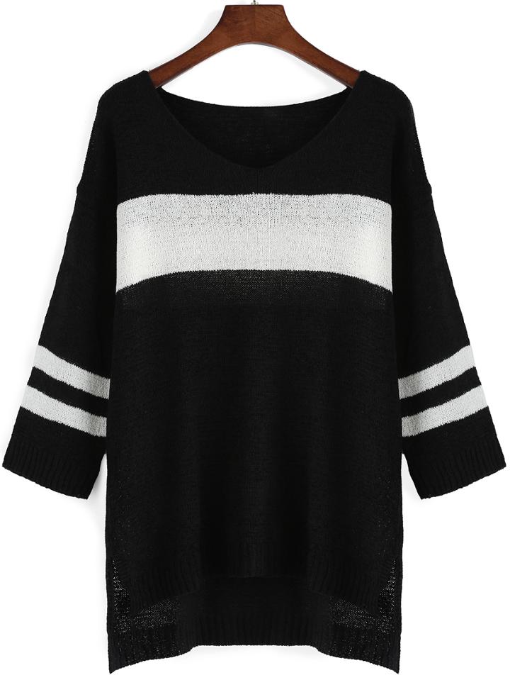 Romwe High Low Split Side Striped Sweater