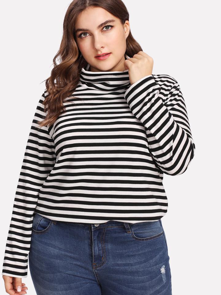 Romwe Cowl Neck Striped Top