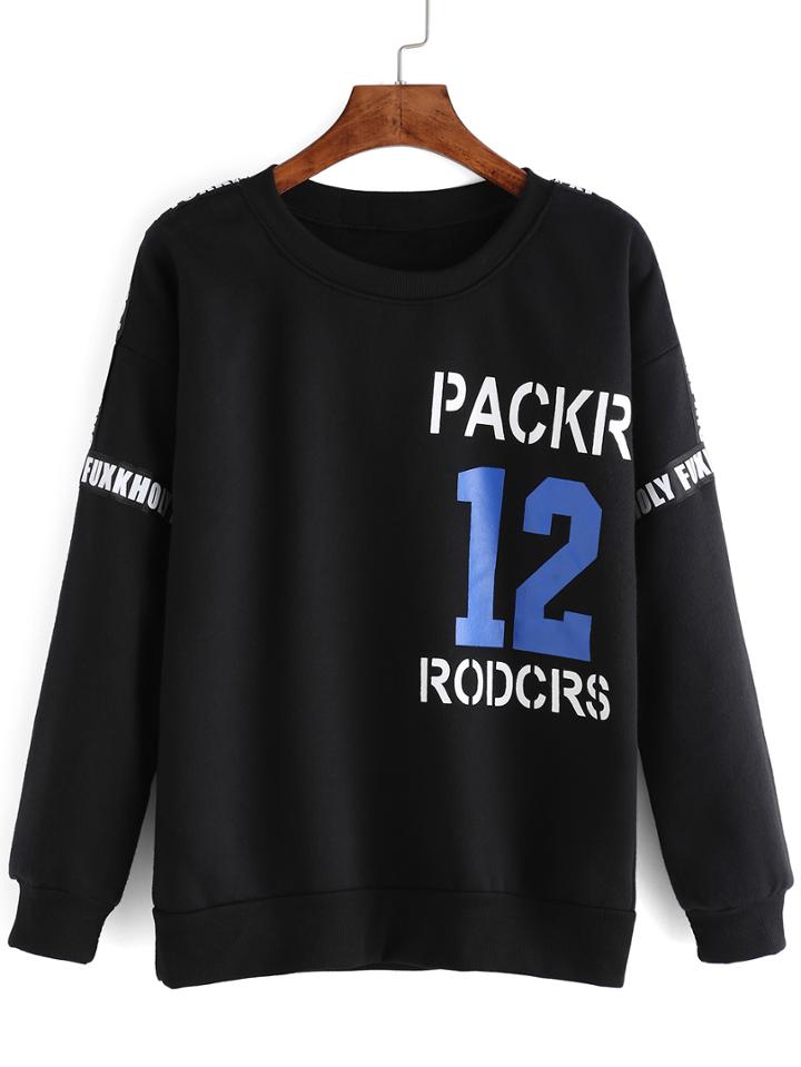 Romwe Letters 12 Print Loose Sweatshirt