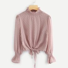 Romwe Frill Stand Collar Embroidered Blouse