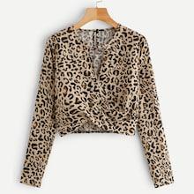Romwe Keyhole Back Twist Hem Leopard Print Blouse