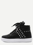 Romwe Black Studded Pu Lace Up High Top Sneakers