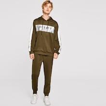 Romwe Guys Metallic Letter Drawstring Hoodie & Sweatpants Set