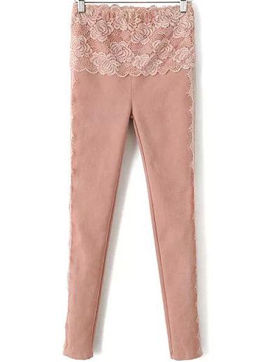 Romwe Lace Slim Pink Legging