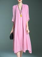 Romwe Pink Fake Two Pieces Print Dress