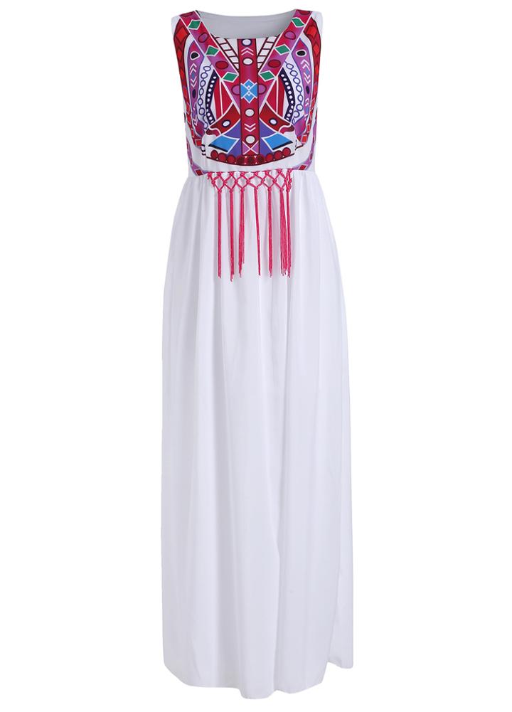Romwe With Tassel Geometric Print Maxi Dress