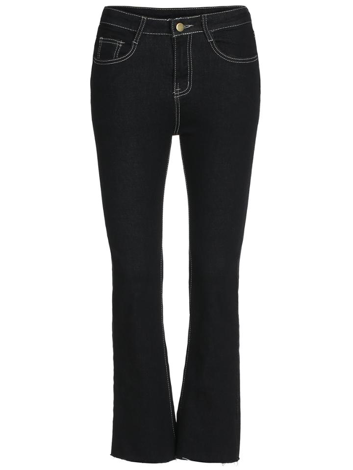 Romwe Bell Bottom Denim Black Pant