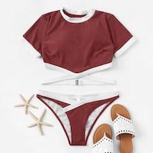 Romwe Contrast Trim Two Piece Swimwear