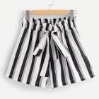 Romwe Frill Trim Striped Shorts
