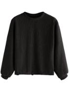 Romwe Black Long Sleeve Ribbed Sweatshirt