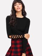 Romwe Criss Cross Sleeve Crop Tee
